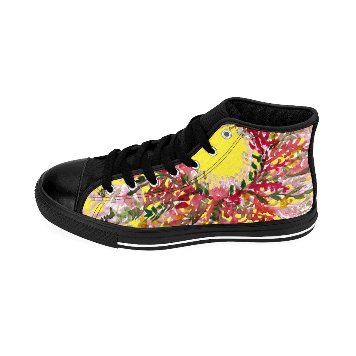 Yellow Floral Men's High Tops, Best Red Fall Men's High-top Sneakers Running Tennis Shoes